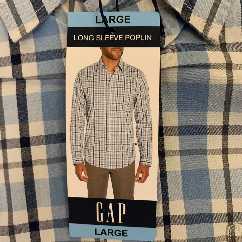 Gap Men's Long Sleeves Poplin Button Up Stretch Plaid Shirt Size L NWT $49